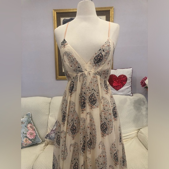 Rebecca Taylor boho Cotton Ivory Paisley maxi XS, small-medium beautiful! - Picture 6 of 6